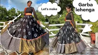 Handmade Full gher Black garba lehenga for this navratri. DIY garba lehenga From only a saree.