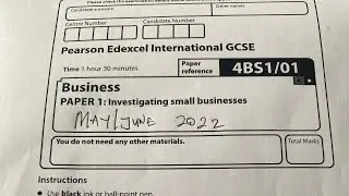Business IGCSE Past Paper (4BS1/01 May/Jun 2022)