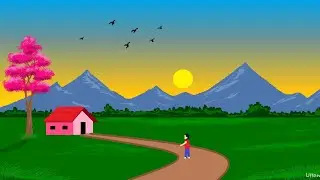 Nature drawing in computer paint | paint in computer drawing house | ms paint scenery drawing