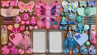 DISNEY PRINCESS Slime Pink Vs Blue | Mixing Random Things into Glossy Slime
