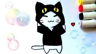 КАК РИСОВАТЬ КОТЕНКА В КОСТЮМЕ ♥ HOW TO DRAW A CAT ♥ CUTE DRAWINGS ♥ KAWAII ♥ SUPER CAT