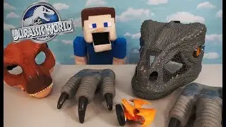Jurassic World 2 Chomp 'N Roar Velociraptor Blue Mask, Claws, Tyrannosaurus Toy Unboxing
