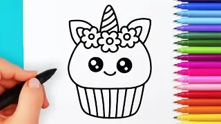 How to draw unicorn cake easy | Drawing and coloring unicorn cake