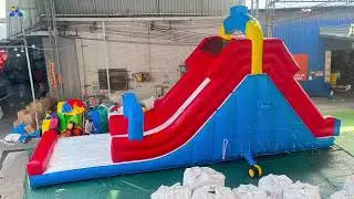 Vibrant Red, Blue & Yellow Single Lane Inflatable Water Slide | Classic Summer Backyard Fun!