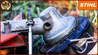 STIHL FS 120 petrol trimmer MAINTENANCE. GEARBOX lubrication. LINE winding. KNIFE installation!
