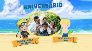 Retrospectiva Pedro Lucas 10 anos e João Lucas 1 ano Tema Naruto e Surf Praia