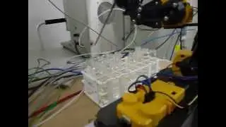 OWI edge 535 robotic arm reaching a same vial 4 different times - reproducible movement