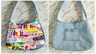 Confeccionamos este bolso con retazos de tela y un poco de jean