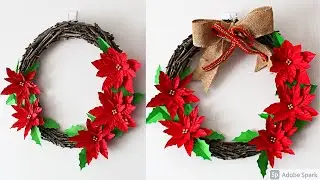 How To Make A Christmas  Paper Flower Wreath | Paper Poinsettia | Wall Hanging | Wall Decor