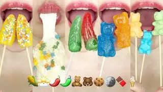 asmr EMOJI FOOD 🌽🌟🌶️🌶️🧸🐻🍪🪙🍫🍦이모지 먹방 eating sounds