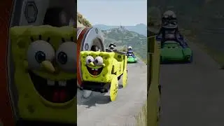 Weird Cars Going to Push by Giant Foot Spongebob Bollard From a CLIFF in BeamNG.drive