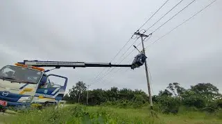Pemasangan Lampu Jalan Dengan Jangkauan Crane Paling Jauh. LED SUN 60W