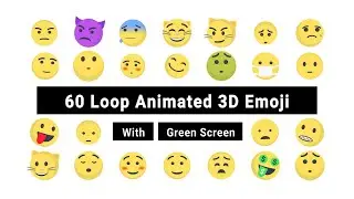 60 different 3d loop animated emoji with green screen (black mart)
