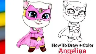 How To Draw + Colour A Angela / Talking Angela From Talking Tom Heroes Easy