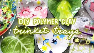 Making polymer clay trinket trays ☆ clown cats and leaves