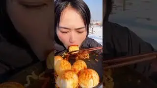 Eating Challenge in Snow [ 10 eggs, 1.5lb pasta ] | #asmr #food #funny #shorts
