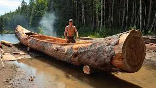 Man Turns Massive Log into Amazing CANOE | Start to Finish Build by 