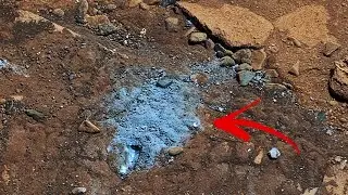 Feldspar powder exposed after cracking Martian Bonanza King rock