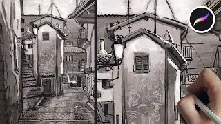 Ink Wash Urban Sketching in Procreate