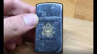 Zippo - *Rare* USSR American Embassy Slim Lighter (Long Version) - Zippo ASMR