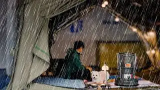 Cozy Camping with my Dog ​​in Inflatable Tent on a Rainy All Day | The Sound of Rain ASMR
