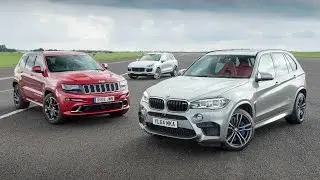 Jeep Grand Cherokee SRT vs Porsche Cayenne Turbo S vs BMW X5 M - performance SUV drag race