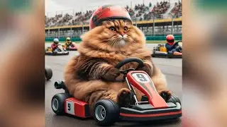 Cat and racing on the track