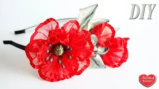 Мак на Ободке из гофрированной ленты МК из лент / Poppy on the rim . DIY. how to