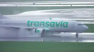 A huge Plane lands in a Pool of Water
