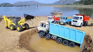Jcb fully Loading Sand Tata Tipper | Dumper Truck Accident Big Pit Pulling Out JCB ? Cartoon | CSToy