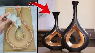 DIY - cardboard white cement craft ideas // home decoration // flower pot making // poetry