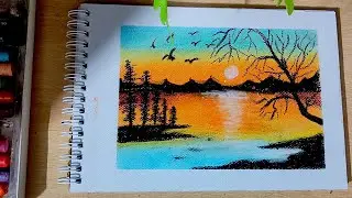First Oil pastel sunset landscape,likely created with oil pastels#oilpastel #youtube #art