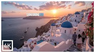 Sunset in Santorini 🌅 4K Magical Greece Walking Tours