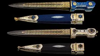 Кавказские кинжалы из дамасской стали и натуральной кожи ската