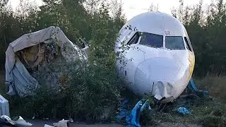 The wreckage of the Ural Airlines A321 aircraft in Zhukovsky