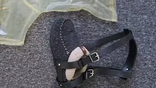 new latex smelly feet hood and trainers sniffing strap