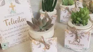 Souvenir Suculentas y  Estampita para Primera Comunión