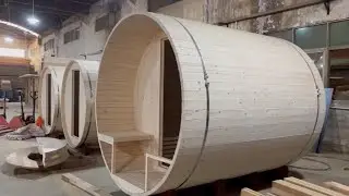 Outdoor white pine panoramic barrel sauna room