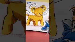 I’m rewatching Cardcaptor Sakura; it’s dated so well! Painted this scene where she smol & Kero big.