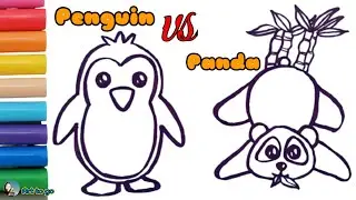 How to draw a penguin 🐧vs 🐼 a panda for kids.|Art to go