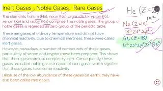 Inert Gases - Noble Gases - Rare Gases || Inorganic Chemistry