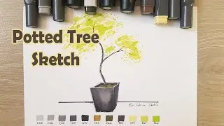 HOW TO DRAW POTTED TREE WITH MARKERS FOR BEGINNER 📏✍// Potted Plants 🌳