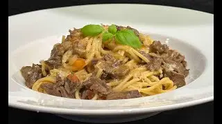 Spagetti med flankstek