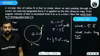 A circular disc of radius \(R\) is free to rotate about an axis passing through its centre. An e....