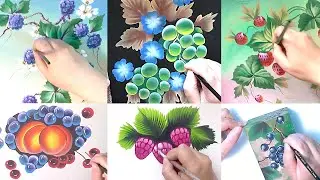 One Stroke, SIX ways to paint berries: 🍇,🍓,🍒, blackberries, black currants, raspberries