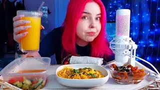 Острая лапша б/п,токпокки,ролл и салат мукбанг/еда на камеру/mukbang