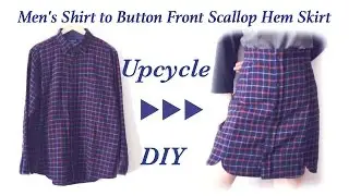 DIY Old Men's Shirt to Button Front Scallop Hem Skirt ✂️ メンズシャツリメイク / Sewing Tutorialㅣmadebyaya