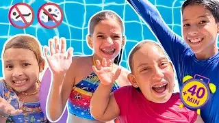 Maria clara e amigos fazem brincadeiras divertidas na piscina - Família MC Divertida