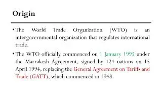 World Trade Organization - it's role in International Trade & Agriculture