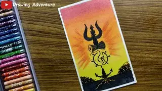 Trident Of Lord Shiva For Beginners | Oil Pastel Drawing - step by step